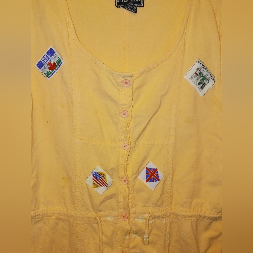 Vtg 80s Peach Cotton Oversized Festival Jumpsuit w/ Appliqué Patches – Size M - Picture 8 of 17
